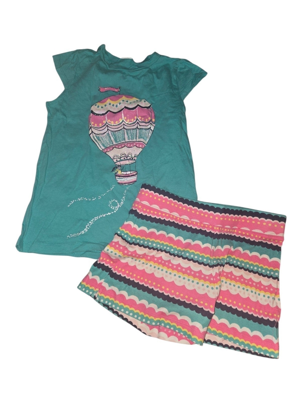 Gymboree Teal Hot Air Balloon Top with Pink & Navy Striped Shorts